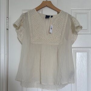 GAP Cream Blouse with Bib Collar and Cap Sleeves